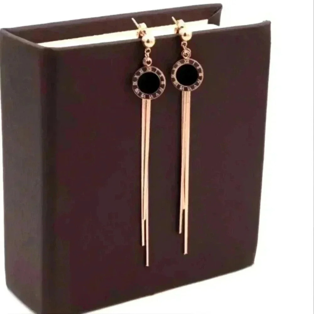 Fashion jewelry steel ball earrings black Roman tassel rose gold